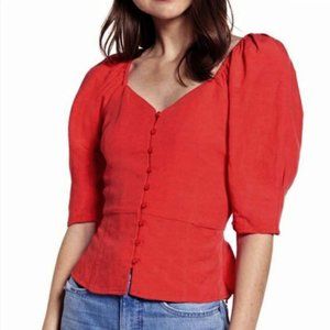 Something Navy Red Puff Sleeve Linen/Rayon Top Blouse XS